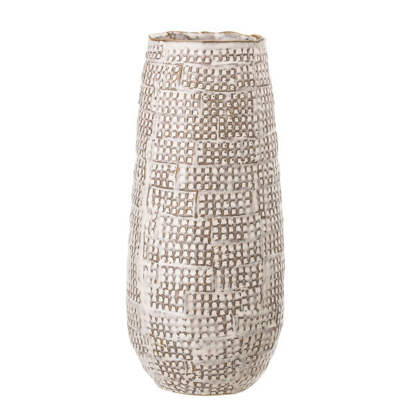 Tall Embossed Basketweave Stoneware Vase, Brown & White